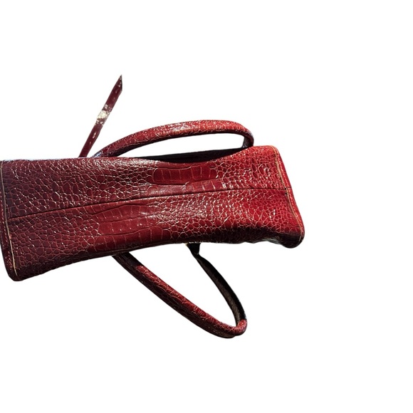 Ox Blood Crocodile-Embossed Satchel with Crossbody Strap - Picture 10 of 10
